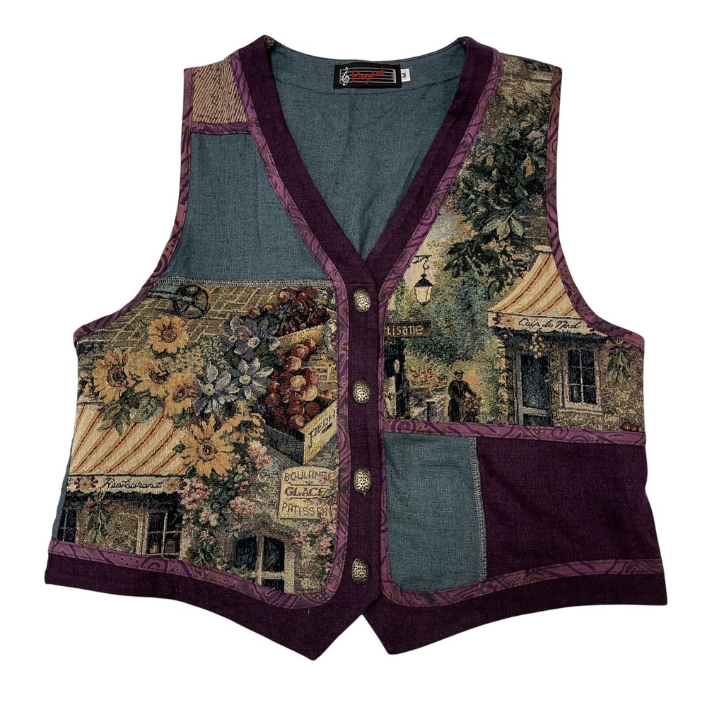 Vintage Mozart Vest Waistcoat Embroidered Tapestry Fruit Village M Dark Academia